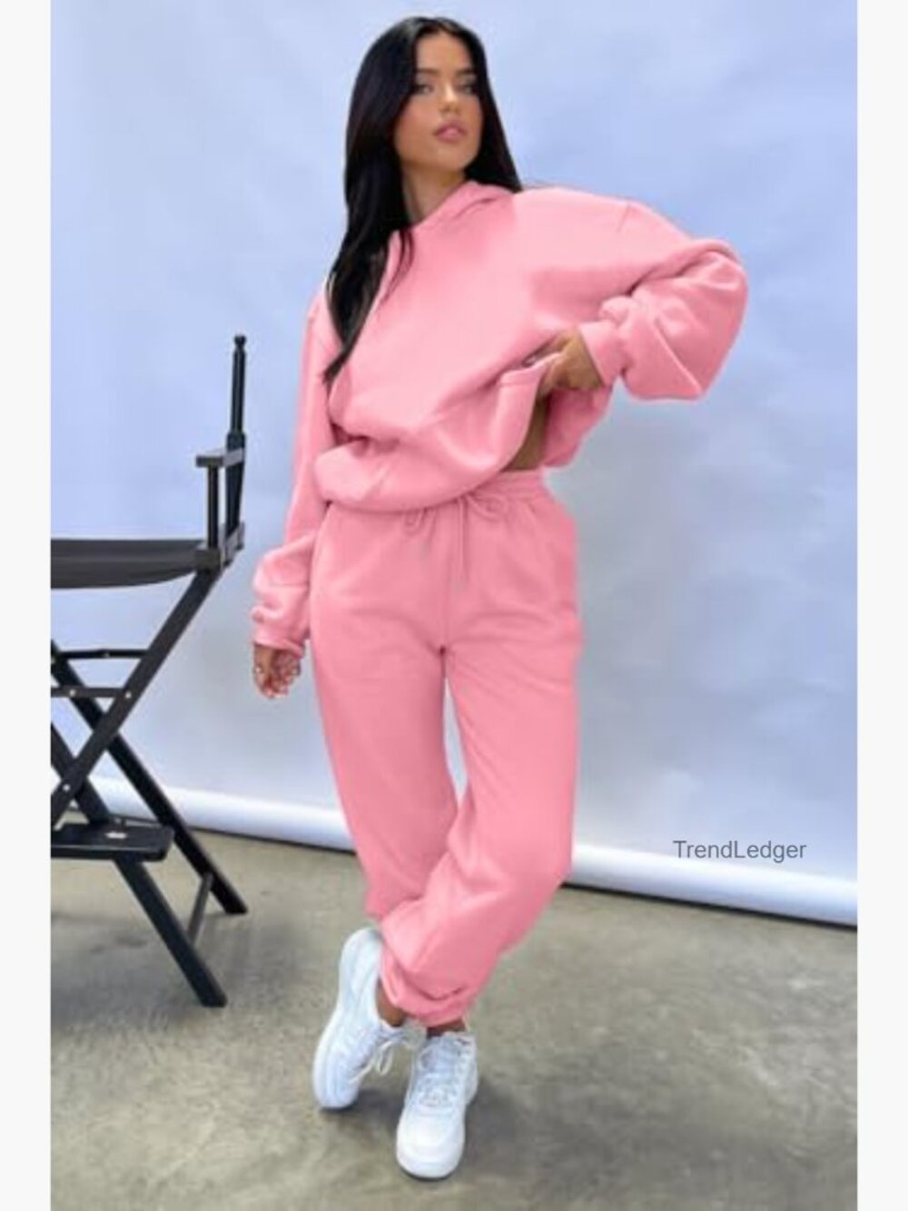 Oversized Hoodie and Jogger Sweatsuit Set, Fleece Lined, Polyester Spandex - Picture 4 of 7
